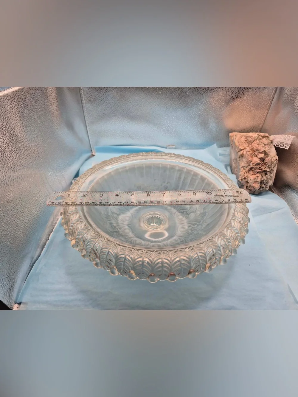 Antique 1930s Frosted Light Blue Glass Ceiling Light Shade Cover by Moe Bridges